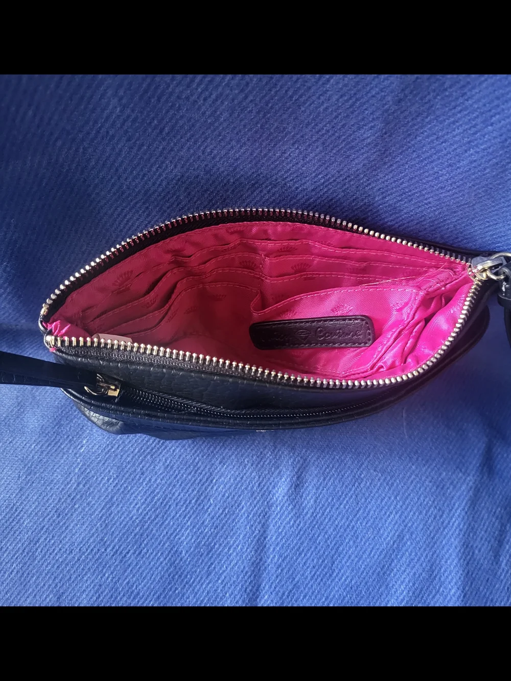 Juicy Couture Black Pleated Wristlet Clutch